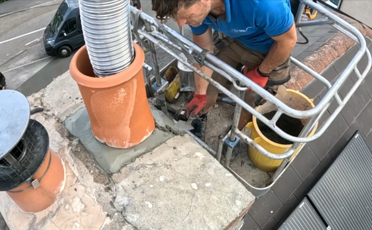 Chimney Pot Installation, Nottinghamshire chimney pot being concreted into position in Bilsthorpe, Nottinghamshire by Danny Iwanejko