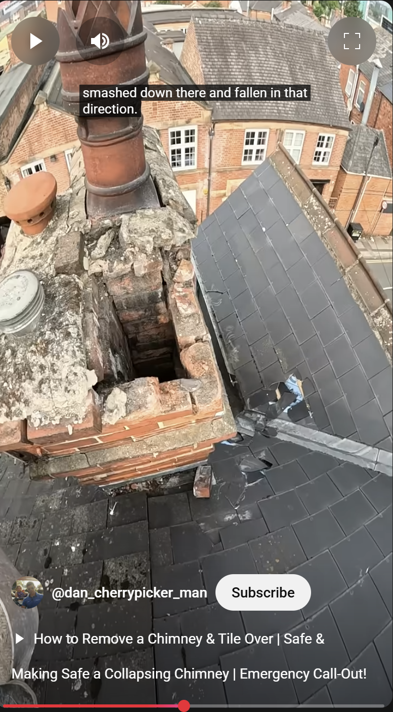 Making safe a partially collapsed chimney in Basford, Nottingham picture of partially collapsed chimney in Basford, Nottingham
