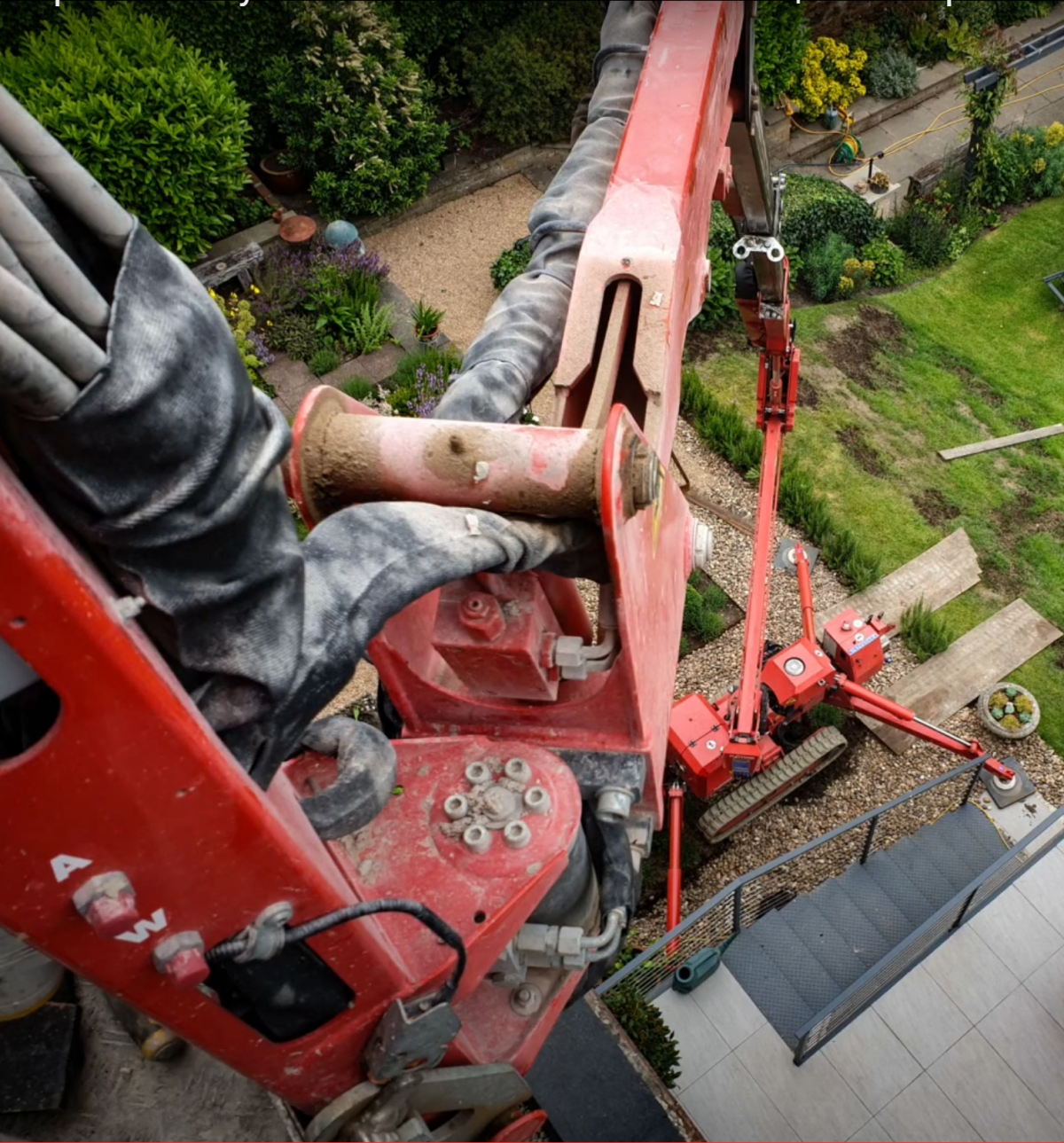 17.5 Meters Up In A Tracked Spider Cherrypicker, The Park, Nottingham Looking down the boom of a tracked spider cherrypicker in the Park, Nottingham